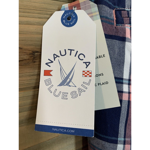 NWT NAUTICA Classic Fit Shrimp Pink Blue Dress Casual Deck Shorts Men's Size 36 - Picture 9 of 11